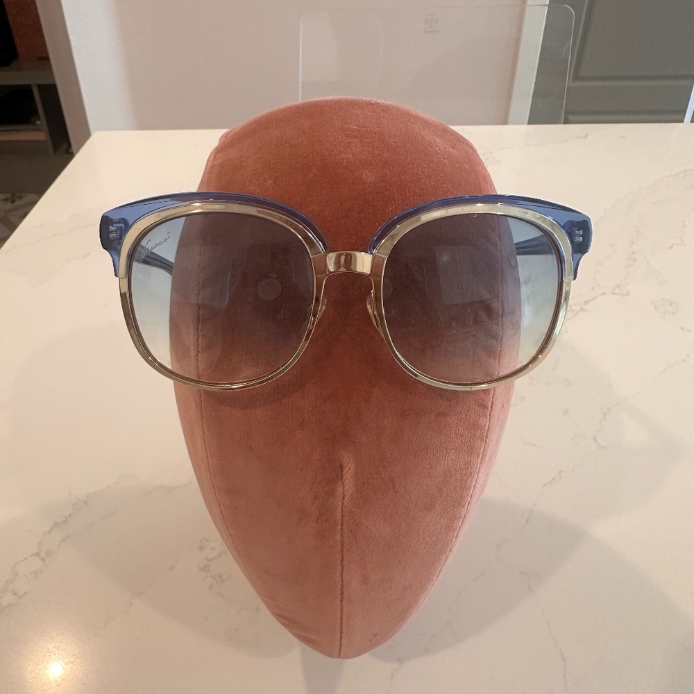 GUCCI Oversized Blue and Gold Metal Sunglasses